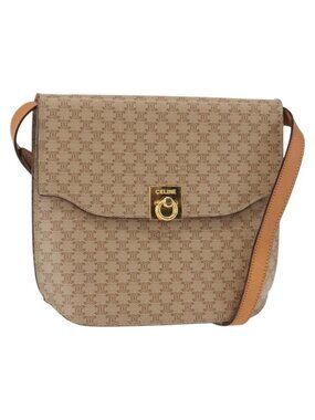 Authentic CELINE Macadam Canvas Shoulder Bag PVC Beige Gold